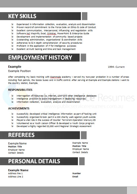 resume template australia government